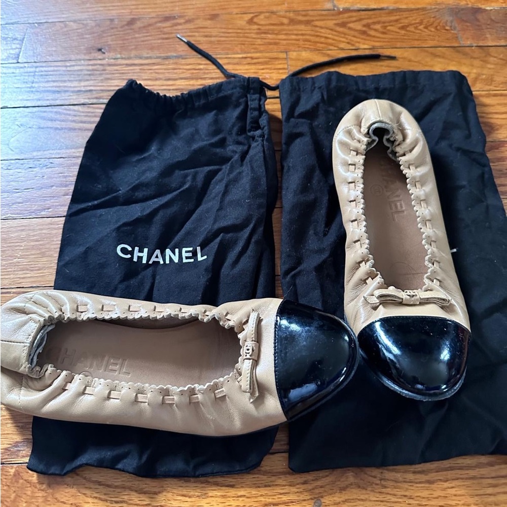 CHANEL Cap Toe Ballerina Ballet Shoes
